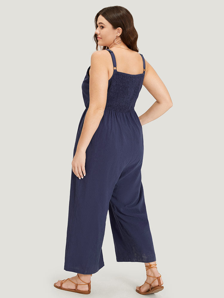 Plain Pocket Elastic Waist Ties Cami Jumpsuit